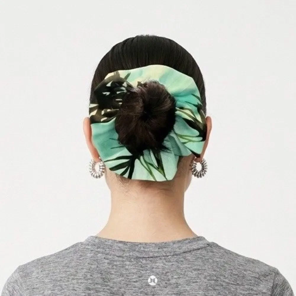 Womens Scrunchie Hair Tie Elastic Ponytail Holder Green Floral